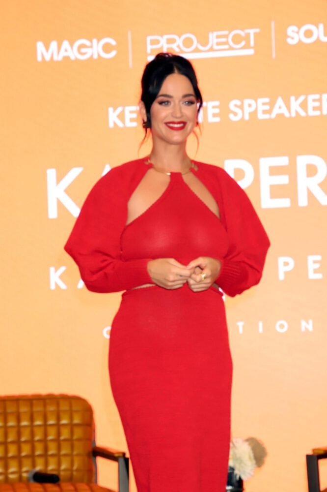 Katy Perrys Sexy Braless Boobs In Sheer Dress At Magic Fashion Trade