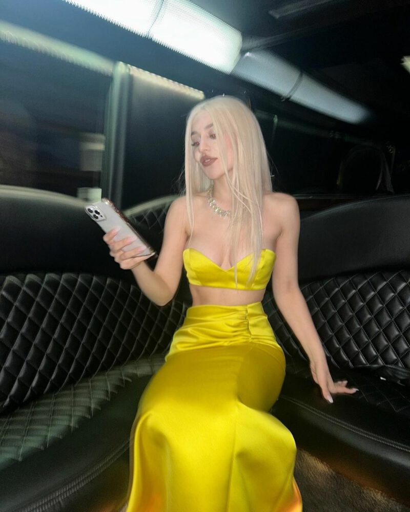 Ava Max Flashes Sexy Braless Look In Skimpy Yellow Top And Skirt Hot