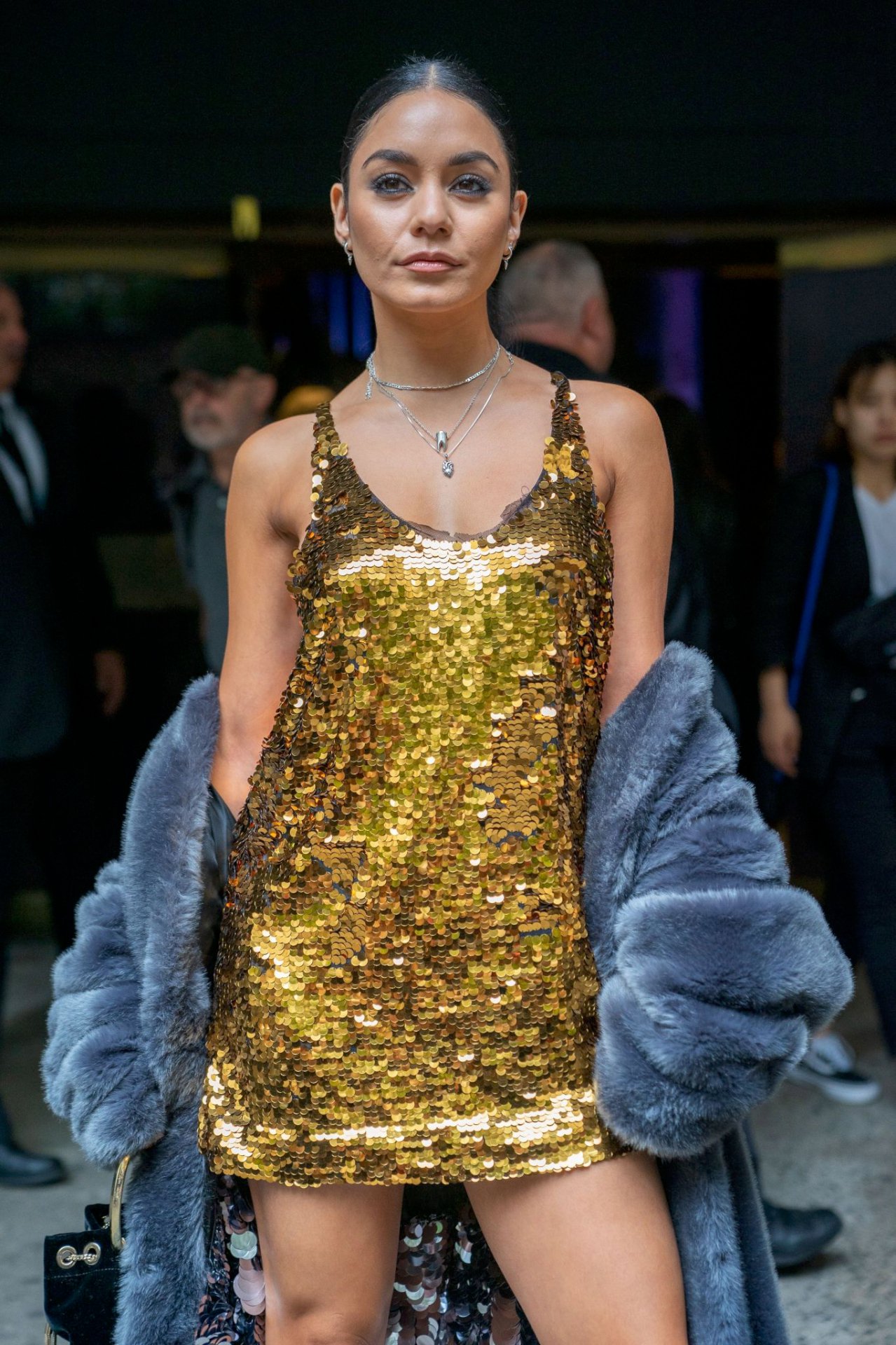 Vanessa Hudgens Sexy Gold Dress Hot Celebs Home 