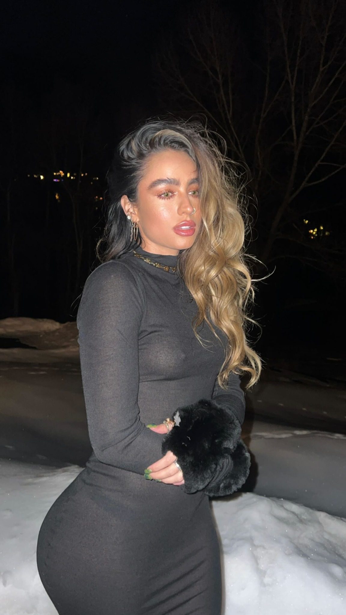 Sommer Ray Snow Braless Black Dress - Hot Celebs Home